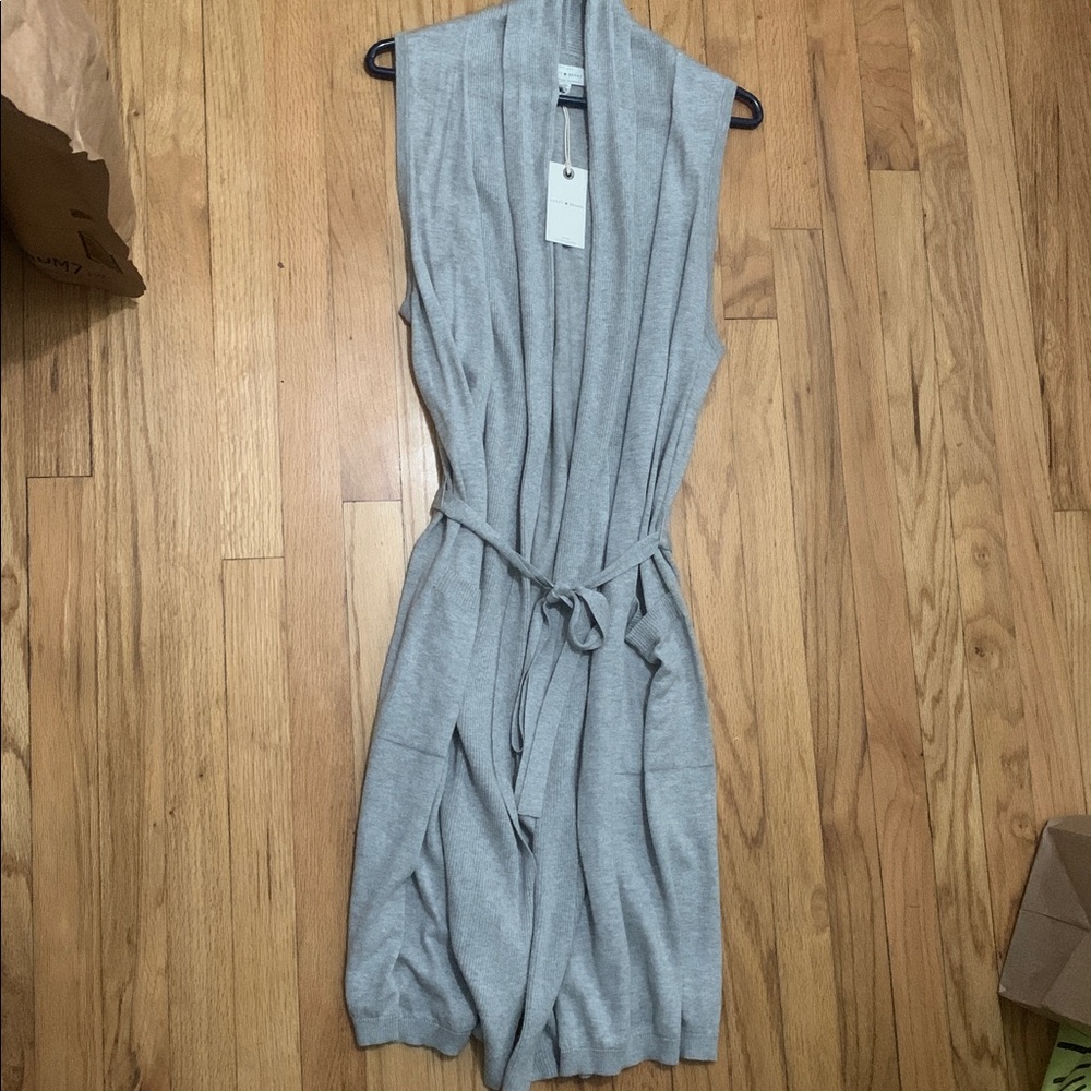 Lucky Brand Light Gray Sleeveless Knit Duster with Tie